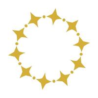 gyllene fyra punkt stjärnor och prickar mönster runda ram vektor