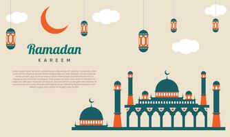 islamic ramadan kareem baner bakgrund design mall med moské platt illustration. - vektor. vektor