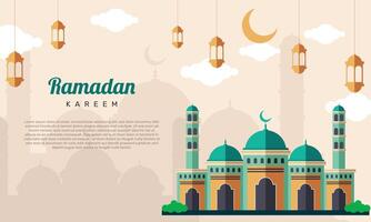 islamic ramadan kareem baner bakgrund design mall med moské platt illustration. - vektor. vektor