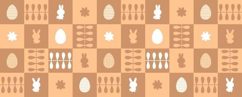einfarbig Ostern horizontal Muster mit Kaninchen, gestreift und gepunktet Eier. drucken zum Karte, Tasse, Becher, Banner. perfekt Frühling Design. vektor
