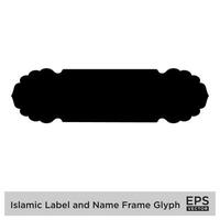 islamisch Etikette und Name Rahmen Glyphe schwarz gefüllt Silhouetten Design Piktogramm Symbol visuell Illustration vektor