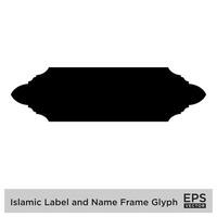 islamisch Etikette und Name Rahmen Glyphe schwarz gefüllt Silhouetten Design Piktogramm Symbol visuell Illustration vektor