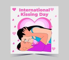 internationell kissing dag affisch med par kissing vektor