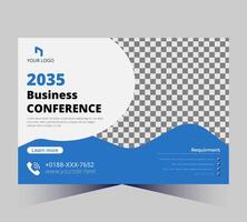 företag konferens broschyr mall med blå och vit design vektor