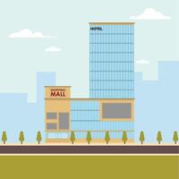 handla köpcenter och hotell byggnad vektor illustration