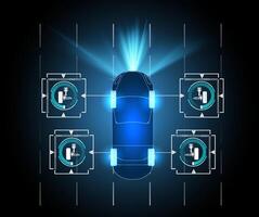 Fahren Suspension Arbeit Steuerung System ohne Treiber Hilfe. sicher Fahren. Vektor futuristisch Auto Benutzer Schnittstelle hud ui Hologramm von das Auto