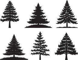 uppsättning av tall träd silhuett. tall träd landskap, vektor. på isolerat vit bakgrund vektor