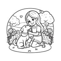 Mädchen mit Hund Karikatur Design, Tier Zoo Leben Natur Charakter Kindheit und bezaubernd Thema Vektor Illustration