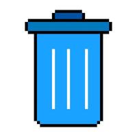 Blau Müll können Linie Symbol. Recycling, Deponie, Reinigung, Container, Ökologie, Sauberkeit, Schmutz, Pixel Stil. mehrfarbig Symbol auf Weiß Hintergrund vektor