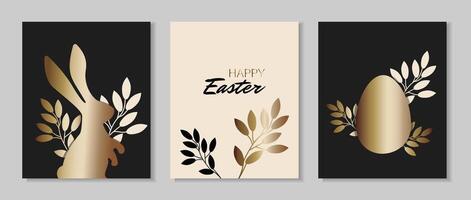 glücklich Ostern Gruß Karten Sammlung. Ostern Urlaub Einladungen Vorlagen einstellen mit Hase und Ostern Ei. vektor