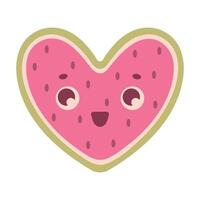kawaii Wassermelone im das gestalten von ein Herz. komisch Sommer- Charakter vektor