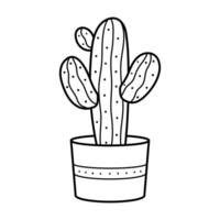 schön linear Kaktus im ein Topf. Haus Pflanze im Gekritzel Stil. einfach Clip Art vektor