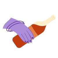 weiblich Hand mit ein Flasche von Wein. Alkohol Missbrauch Sucht Illustration. mental Gesundheit Probleme. eben Hand gezeichnet Symbol. vektor