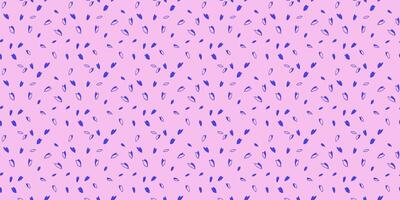 trendig vibrerande polka prickar, droppar, fläckar sömlös mönster. kreativ blå slumpmässig prickar, snöflingor, cirklar, broschyrer på en rosa bakgrund. vektor hand dragen skiss mycket liten form. design för tyg, skriva ut