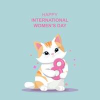 internationell kvinnors dag. de katt innehar de siffra 8 i dess tassar. hälsning kort. platt vektor illustration