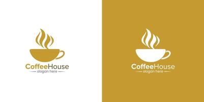 varm te kaffe affär bås restaurang mat råna Kafé logotyp design begrepp vektor