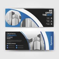 Blau und schwarz Farbe abstrakt korporativ Geschäft Banner Vorlage, horizontal Werbung Layout zum Webseite Design vektor