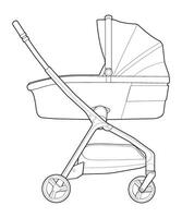 Gliederung Vektor Baby Kinderwagen isoliert auf Weiß Hintergrund. Vektor Illustration von ein skizzieren Stil.