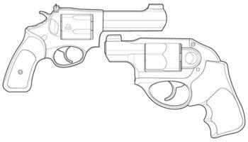 Bündelung einstellen von Revolver mit Linie Kunst Stil, Schießen Pistole, Waffe Illustration, Vektor Linie, Gewehr Illustration, modern Feuerwaffe, Militär- Konzept, Pistole Vektor.