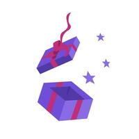 öffnen Geschenk Box mit Sterne verstreut auf Weiß Hintergrund vektor