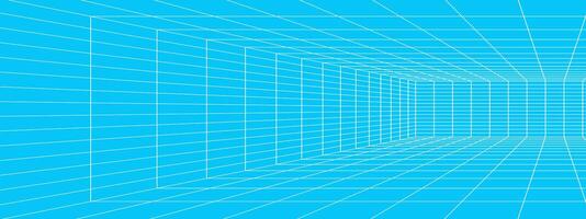 Weiß Rechteck Drahtmodell im Perspektive auf Blau Hintergrund. Zimmer, Saal, Studio, Portal oder Box Gitter Struktur. Maschinenbau, Architektur oder technisch isometrisch planen vektor