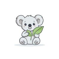 söt koala med en blad. vektor illustration i tecknad serie stil.