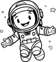 ai generiert Färbung Buch zum Kinder Astronaut im Raum Anzug. Vektor Illustration.