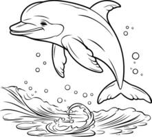 ai genererad färg bok för barn delfin i de hav. vektor illustration
