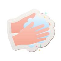 Waschen Sie Ihre Hände Covid19-Pandemie-Aufkleber mit Schaum vektor