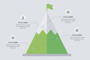 4 Schritte zu Erfolg Berg Infografik Design, Route zu das oben von Berg, Konzept von Ziel, Mission, Geschäft Berg Vektor Illustration,