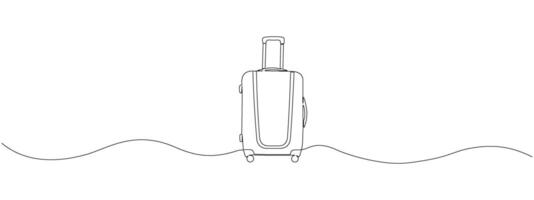 Koffer auf Räder zum Reisen im kontinuierlich Zeichnung Stil mit einer editierbar Linie. Koffer im Linie Kunst Stil. Reise Gepäck Konzept. Vektor Illustration.