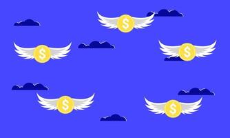 Illustration von Münzen fliegend mit Flügel, symbolisieren finanziell Freiheit, wachsend wirtschaftlich Leistung, usw vektor