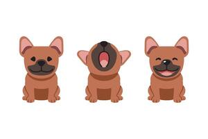 uppsättning av vektor tecknad serie karaktär söt brun franska bulldogg