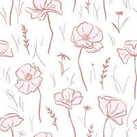 enkel hand dragen vallmo blommor på vit bakgrund. sömlös mönster för tyg, Hem textil, omslag, omslag papper vektor