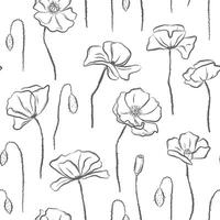 Hand gezeichnet einfarbig Mohn Blumen nahtlos Muster. Blumen- Design zum Stoff, Zuhause Textil, Abdeckung, Verpackung Papier vektor