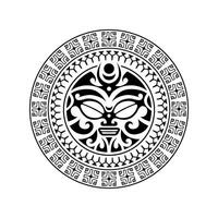 rundes Tattoo-Ornament mit Sonnengesicht im Maori-Stil. afrikanische, aztekische oder maya-ethnische maske. vektor