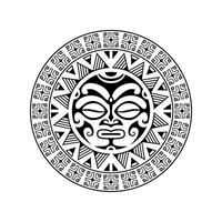 rund tatuering prydnad med solen ansikte maori stil. afrikansk, aztekisk eller maya etnisk mask. vektor