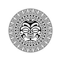 rundes Tattoo-Ornament mit Sonnengesicht im Maori-Stil. afrikanische, aztekische oder maya-ethnische maske. vektor