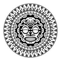 rundes Tattoo-Ornament mit Sonnengesicht im Maori-Stil. afrikanische, aztekische oder maya-ethnische maske. vektor