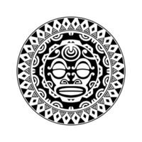 rund tatuering prydnad med solen ansikte maori stil. afrikansk, aztekisk eller maya etnisk mask. vektor