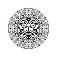 rundes Tattoo-Ornament mit Sonnengesicht im Maori-Stil. afrikanische, aztekische oder maya-ethnische maske. vektor