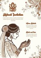 indisch Braut mehndi Vorlage Beste zum mehndi Einladung Zeremonie vektor