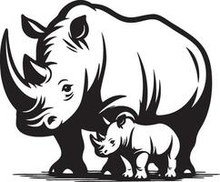 Nashorn und Baby Skizzierung Zeichnung. vektor