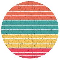 retro årgång solnedgång design Sol retro bricka och emblem uppsättning. abstrakt hav se bakgrund inuti cirklar former med geometrisk årgång bedrövad stil. perfekt för klistermärke, logotyp, ikon, t-shirt eller ett vektor