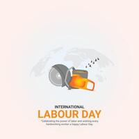 internationell arbetskraft dag. arbetskraft dag. kreativ annonser. Maj 1:a. 3d illustration vektor