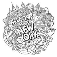 tecknad serie söt klotter hand dragen Välkommen till ny york inskrift vektor