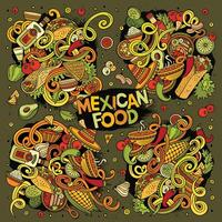 Karikatur einstellen von Mexikaner Essen Kritzeleien Design vektor