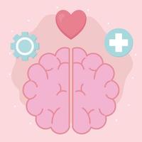 psychische Gesundheit mit Gehirn und Icon-Set-Vektor-Design vektor
