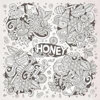 vektor tecknad serie uppsättning av honung tema klotter design element