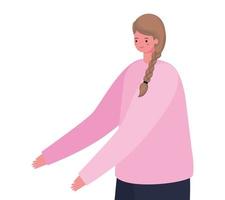 Frauenkarikatur mit rosa Pullovervektordesign vektor